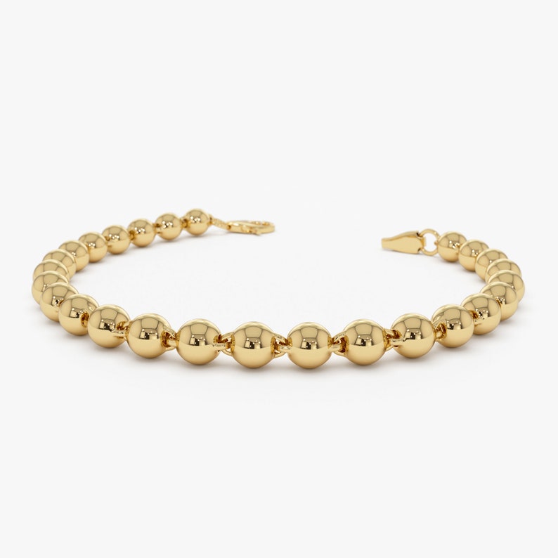 14K Gold 5 MM Bead Bracelet, Bead Bracelet Stack, Layering Gold Chain Ball Bracelet, Bold Gold Bracelet, Chained Beaded Bracelet image 5