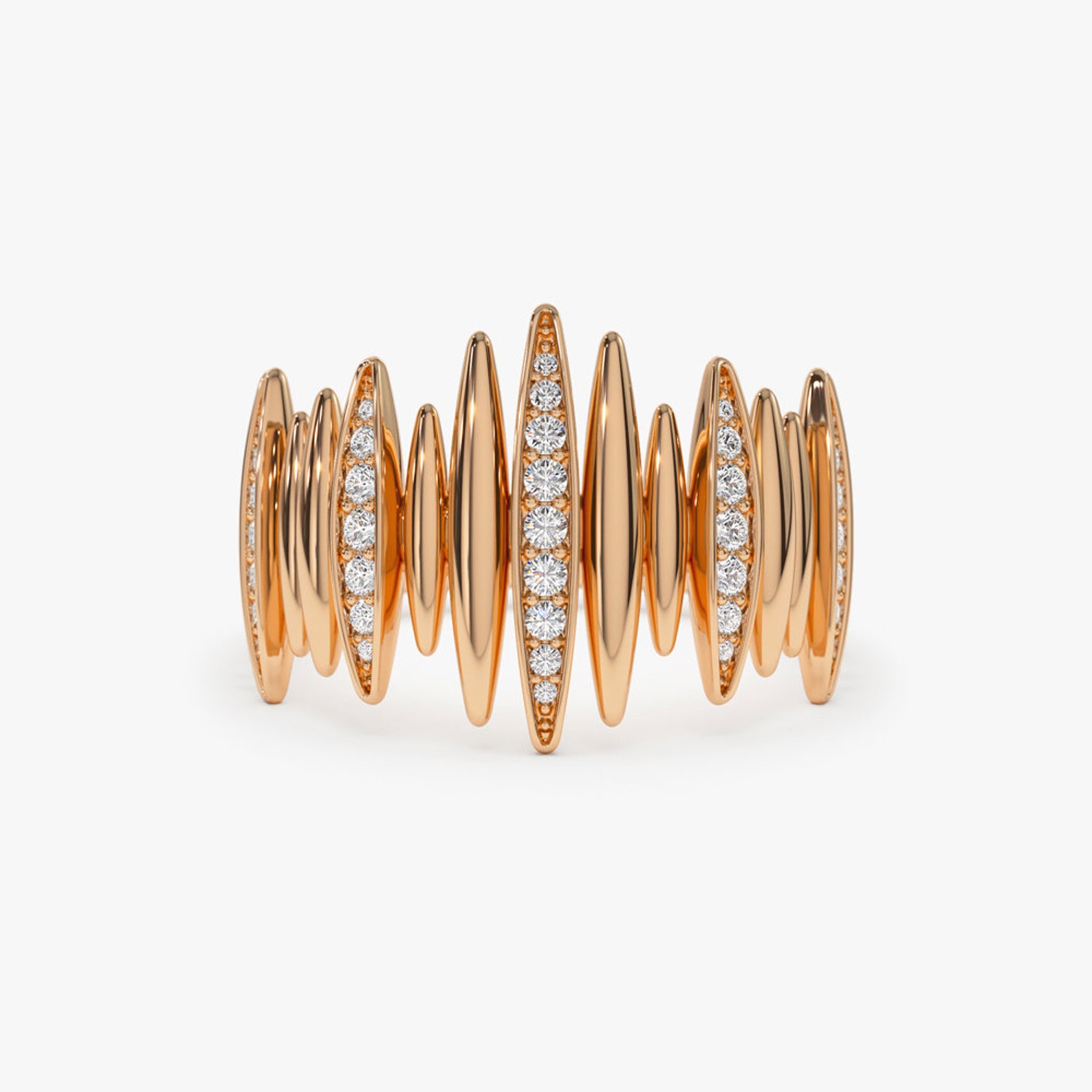 Diamond Ring / 14k Gold Unique Diamond Ring / Statement Etsy