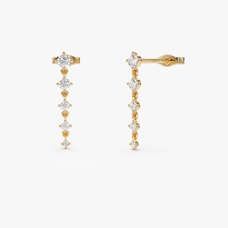 14k Gold Dangling 4 Prong Natural Diamond Drop Earrings by Ferkos Fine Jewelry