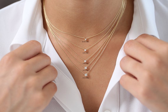 14 ct Two Prong Set Diamonds Necklace - Sarah O.