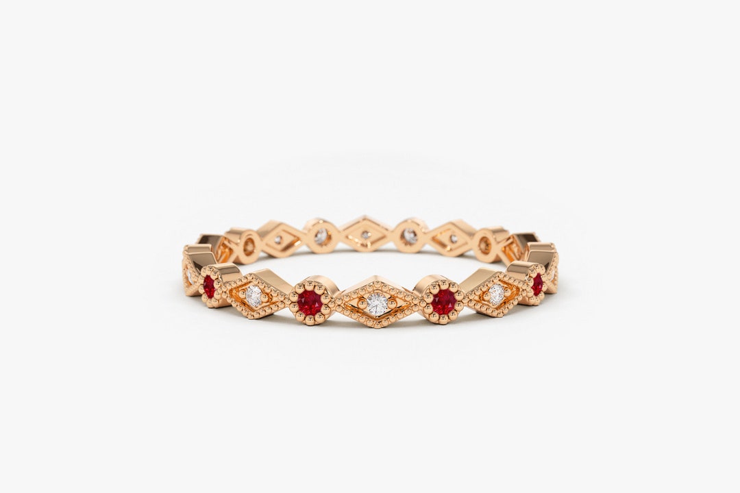 Ruby and Diamond Eternity Ring / 14k Rose Gold Art Deco Ruby and ...