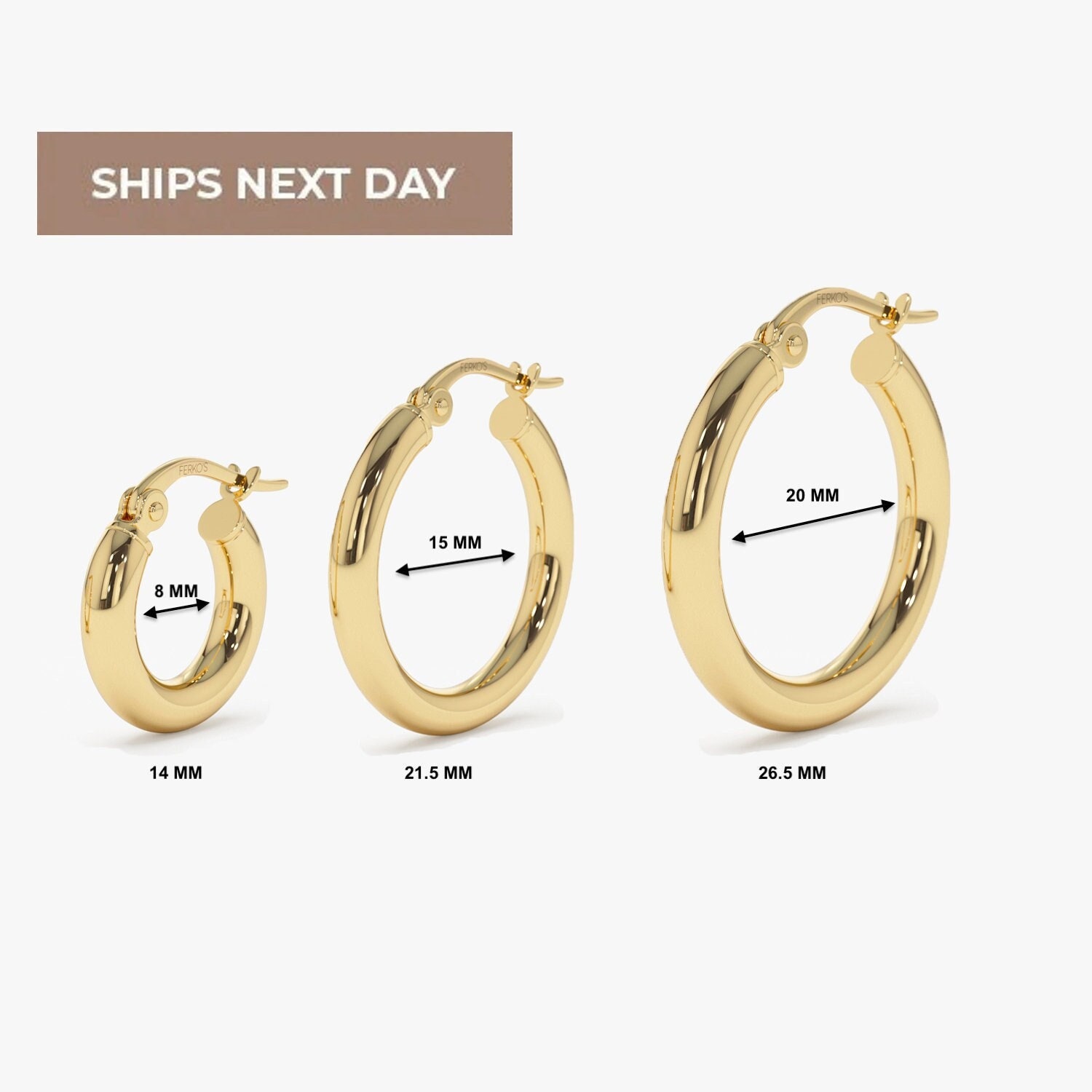 14k Gold Hoops 3MM Thickness, Dainty Everyday Earrings 14- 21.5