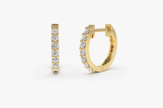 yellow gold diamond huggie earrings