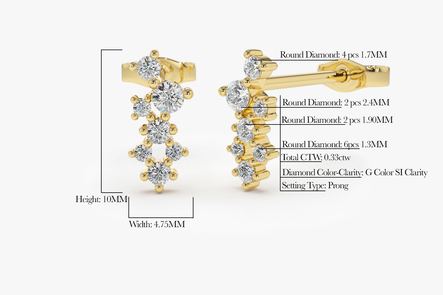 Diamond Stud Earring / Cluster Earrings 14k Gold / Diamond Cluster Stud  Earrings Be Ferkos Fine Jewelry / Last Minute Gift, Valentines Day - Etsy  Norway