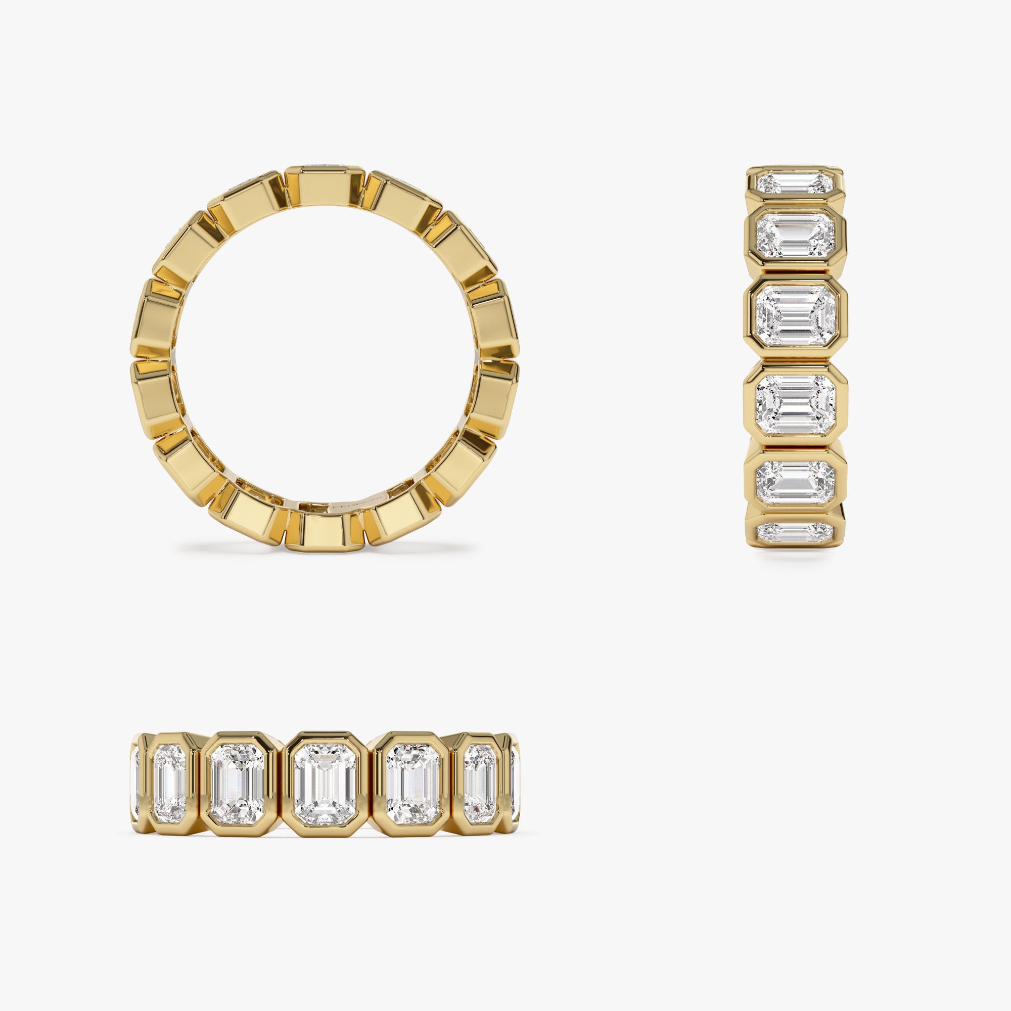 Emerald Cut Full Eternity Wedding Band, 3.50 Ctw 14k Gold Bezel Setting ...