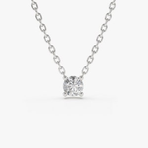 Diamond Solitaire Necklace in 14k Solid White Gold