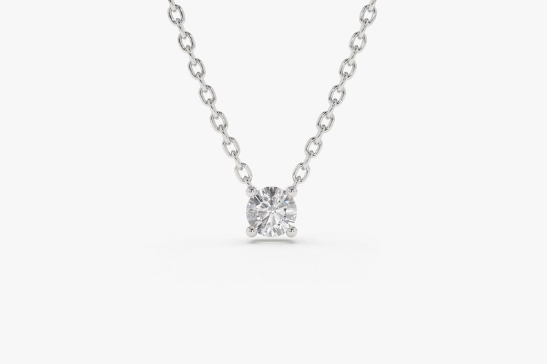 Diamond Solitaire Necklace in 14k Solid White Gold