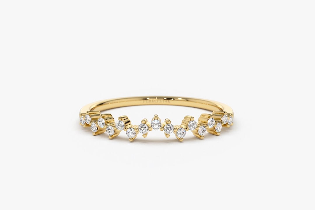 14k Gold Diamond Wedding Band / Half Eternity Diamond Wedding Band ...