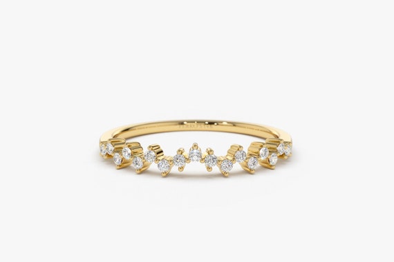 14k Gold Diamond Wedding Band / Half Eternity Diamond Wedding Band Prong Setting / Stackable Ring / Dainty Diamond Ring
