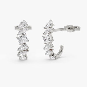 14k White Gold Mixed Diamond Shapes Statement Stud Earrings