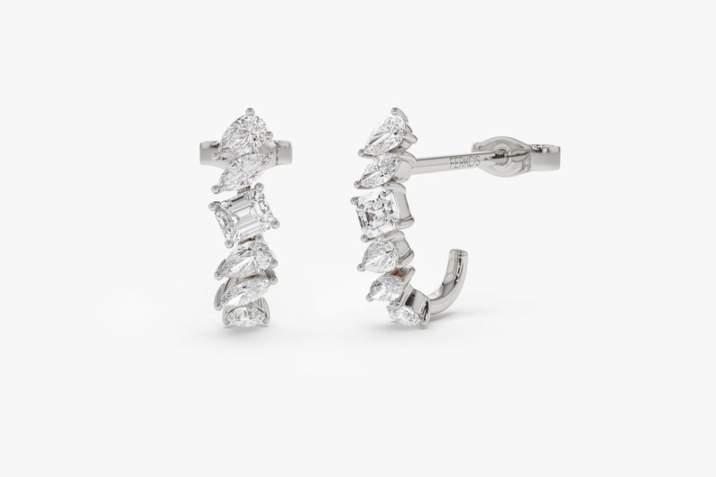 14k White Gold Mixed Diamond Shapes Statement Stud Earrings