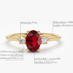 Ruby Engagement Ring in 14k Gold Measurements