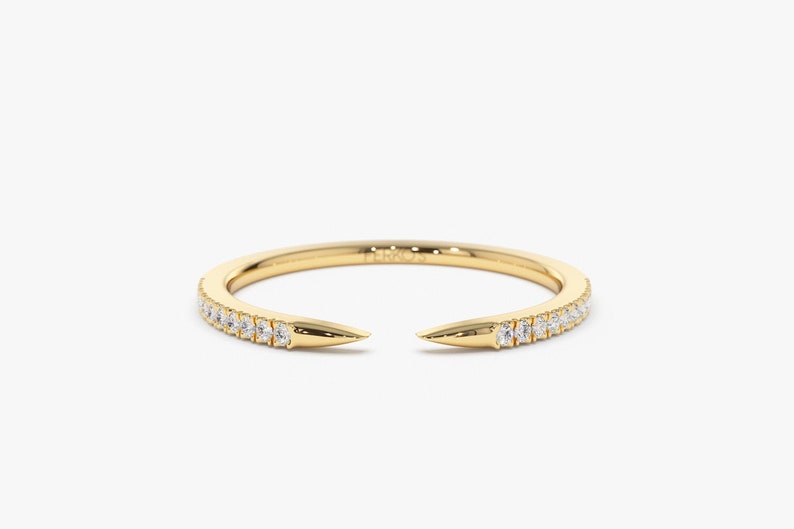 14k Gold Pave Diamond Open Cuff Claw Diamond Ring