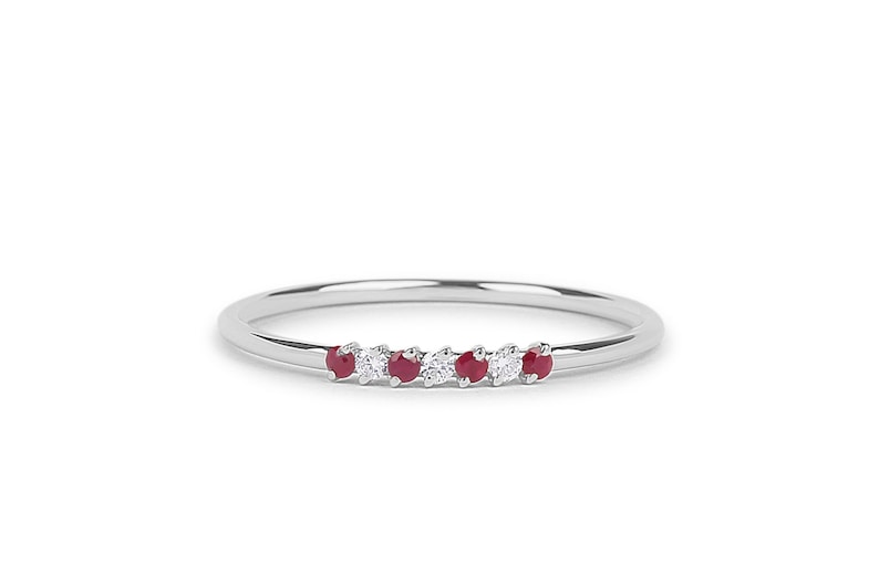 Ruby and Diamond Wedding Band in 14k Gold Stackable Genuine Ruby Ring July Birthstone Rose Gold and White Gold