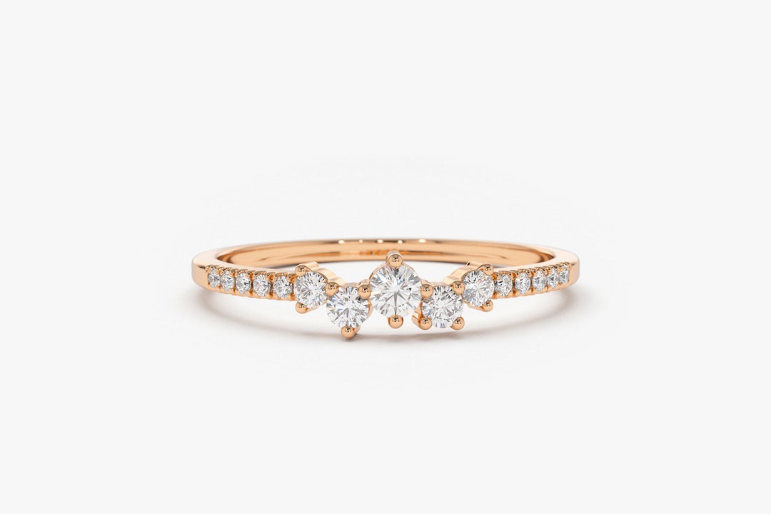 Diamond Cluster Ring 14k Rose Gold Unique Diamond Stackable