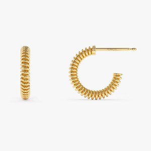 14k Gold Bold Unique Hoop Earrings, Medium Spiral C-hoop Earring ...