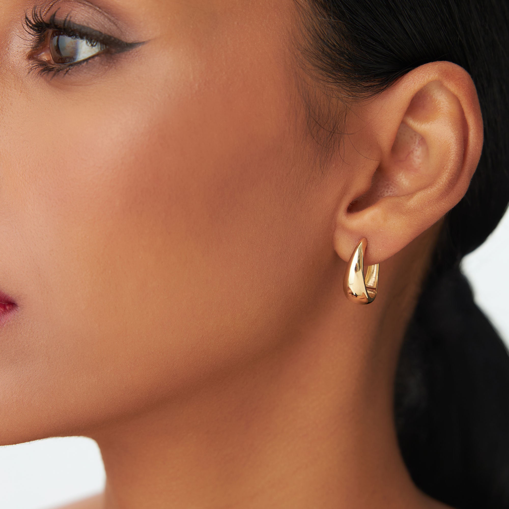 14k Gold Hoops, Teardrop Hoop Earrings, Tapered Hoops, Teardrop 