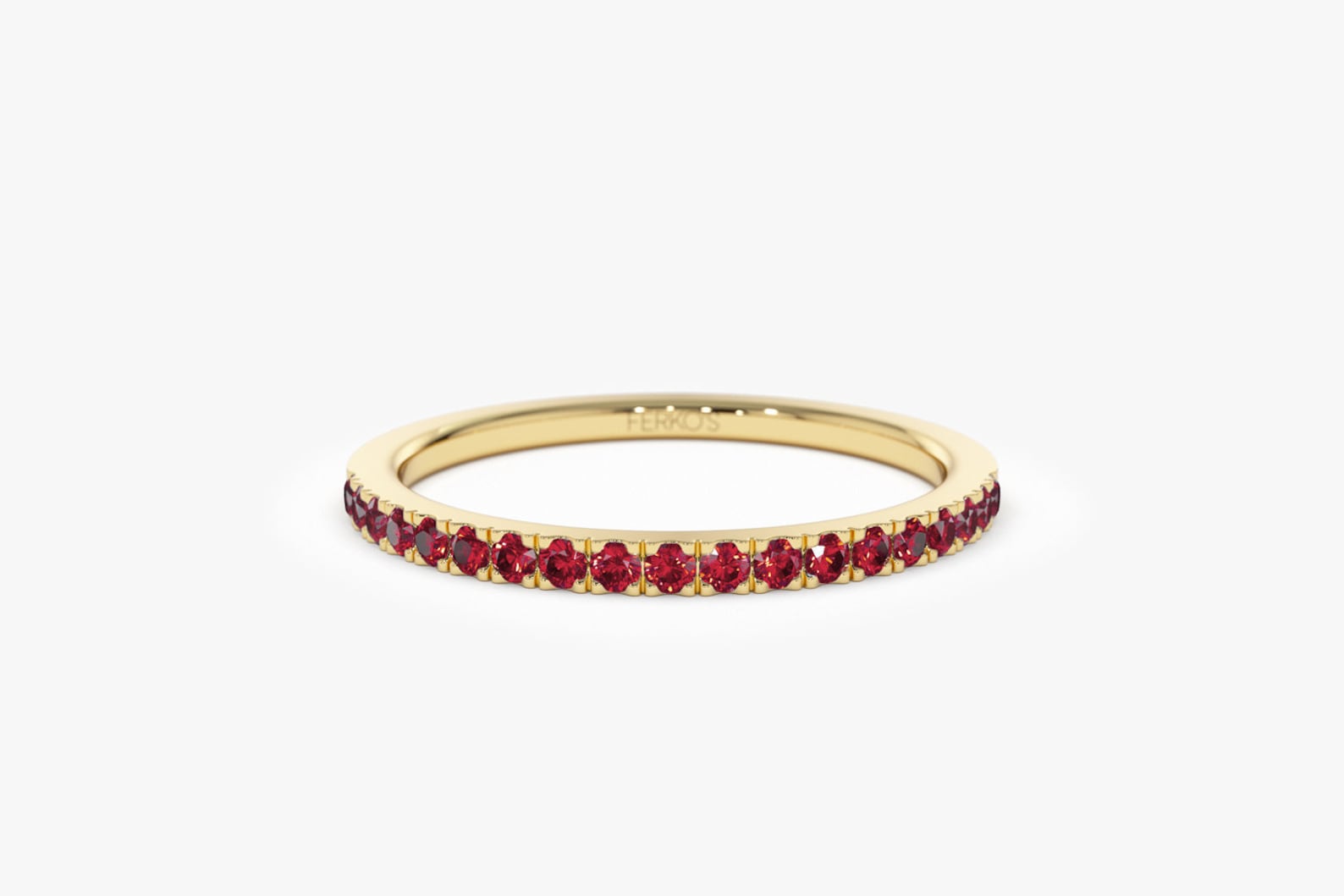 14k Solid Gold Ruby Ring / Half Eternity Ruby Ring Micro Pave Set ...