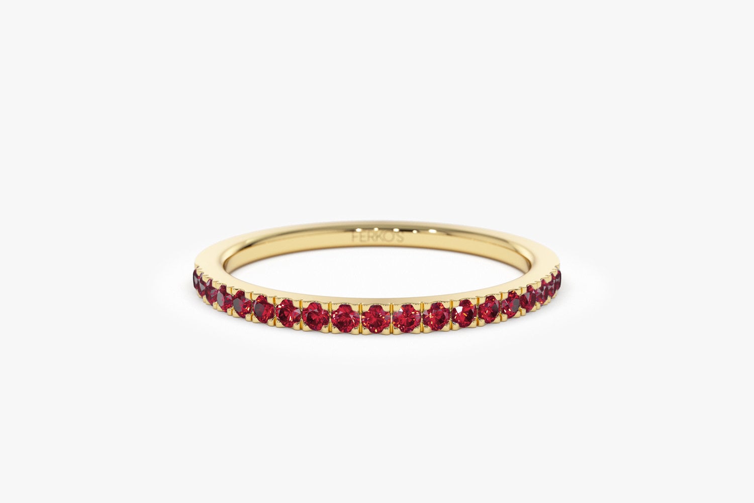 14k Solid Gold Ruby Ring / Half Eternity Ruby Ring Micro Pave Set ...