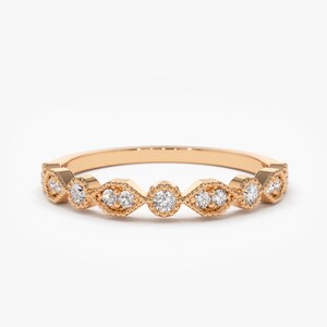 14k Rose Gold Round and Marquise Diamond Wedding Band