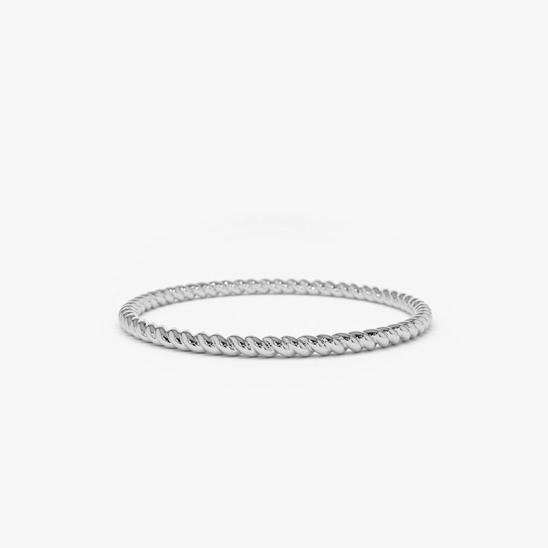 14k Solid White Gold Twisted Rope Wedding Band