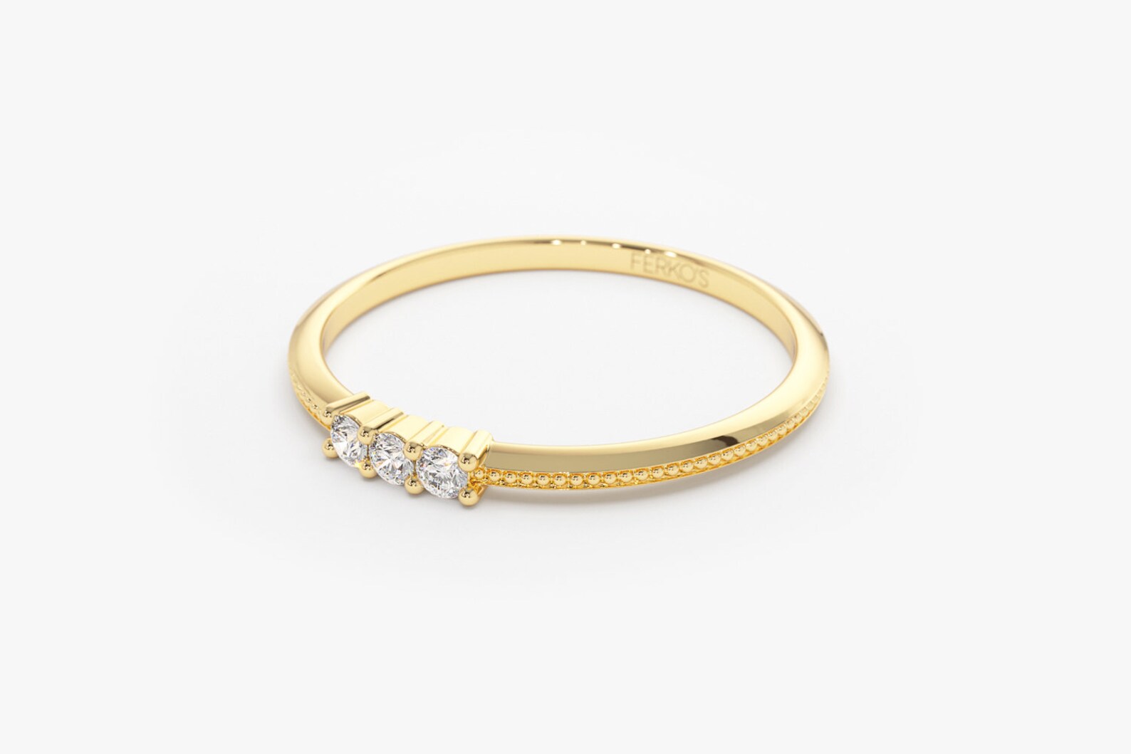 Promise Ring / 14k 3 Stone Beaded Diamond Ring / Minimalist - Etsy