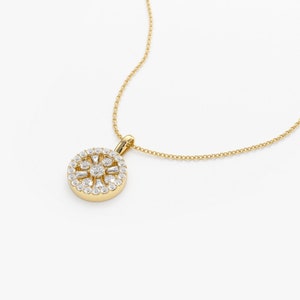 14K Baguette and Round Diamond Charm Necklace side View