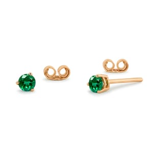 Emerald Stud Earrings / Round Cut Emerald Stud Earrings / 14k Gold Stud ...