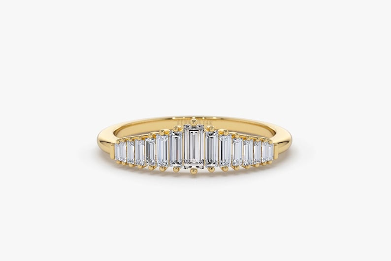 14K Gold Graduating Baguette Diamond Nesting Wedding Band