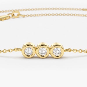 14k Solid Gold  bezel setting Trio Diamond Bracelet Close View