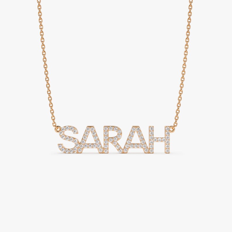 14K Rose Gold Diamond Name Necklace