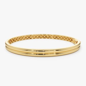 Plain Gold Bangle, Two Row Bangle Bracelet, 14K Gold Oval Bangle, Real Gold Bracelet, 5MM Layering Bracelet Bangle, Gift for Mom