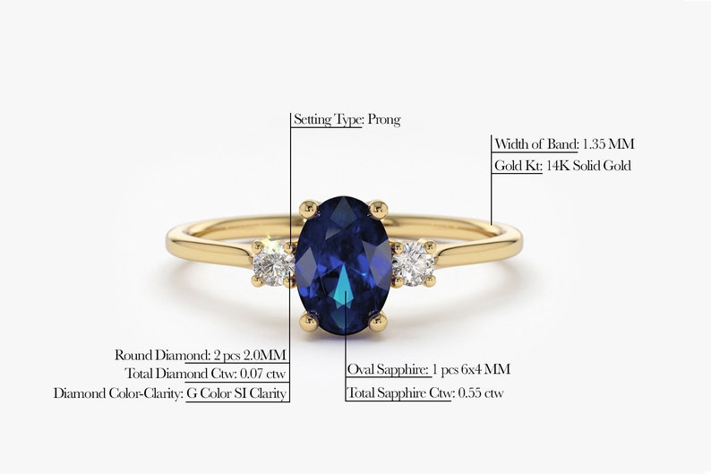 Sapphire Engagement Ring in 14k Gold Measurements