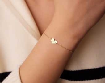 14k Gold Heart Bracelet / Heart Bracelet / Gold Bracelet / Love Bracelet / Minimalist Heart Bracelet / Dainty Bracelet Ferkos Fine Jewelry