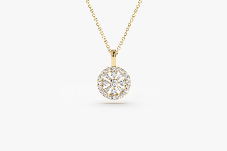 14K Baguette and Round Diamond Charm Necklace
