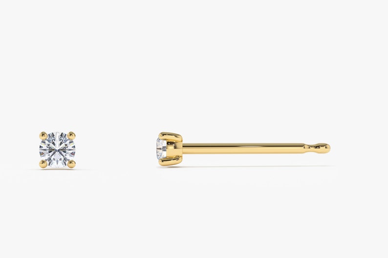 14k Gold Diamond Prong Setting Stud Earrings Side View