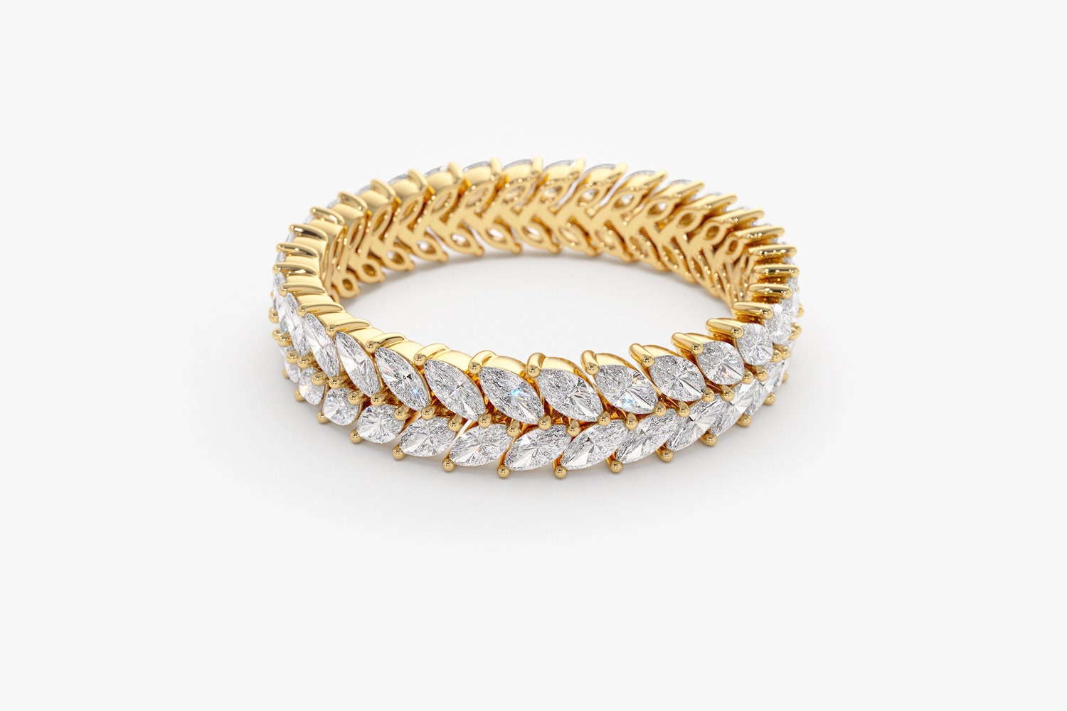 Full Eternity Marquise Diamond Ring / 14k Solid Gold Double Row ...