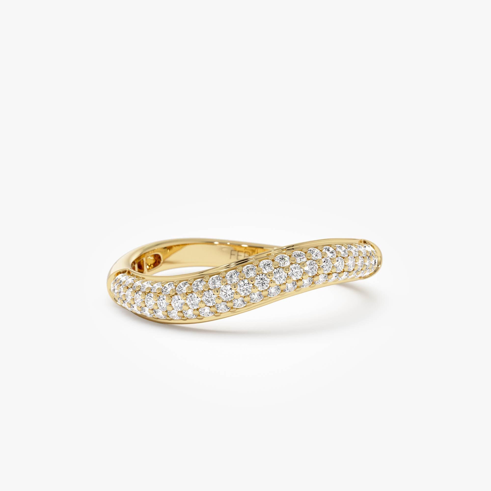 Diamond Pave Ring, 14k or 18K Gold Curved Wave Pave Setting Diamond ...