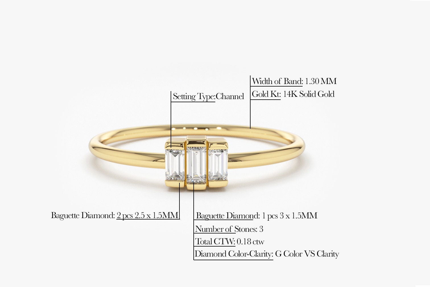 Sieraden Ringen Stapelbare ringen 14k massief goud natuurlijke diamanten baguette en ronde dunne kralen stapelbare ringband 