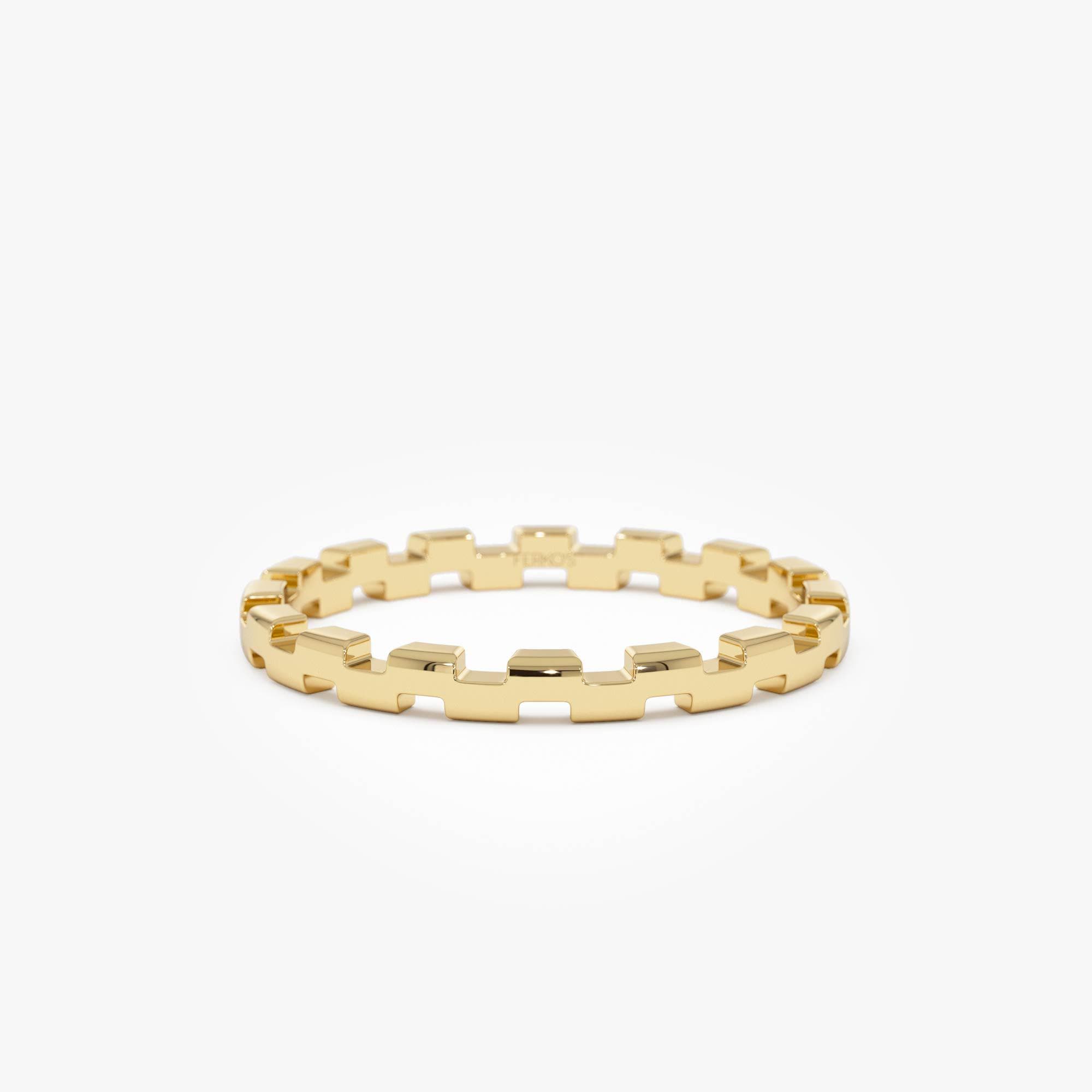 Stapelbarer Goldring, 14k Massivgold-Gliederring, modernes geometrisches Goldstapelband, einzigartiges minimalistisches Band, feines Schmuckgeschenk für sie