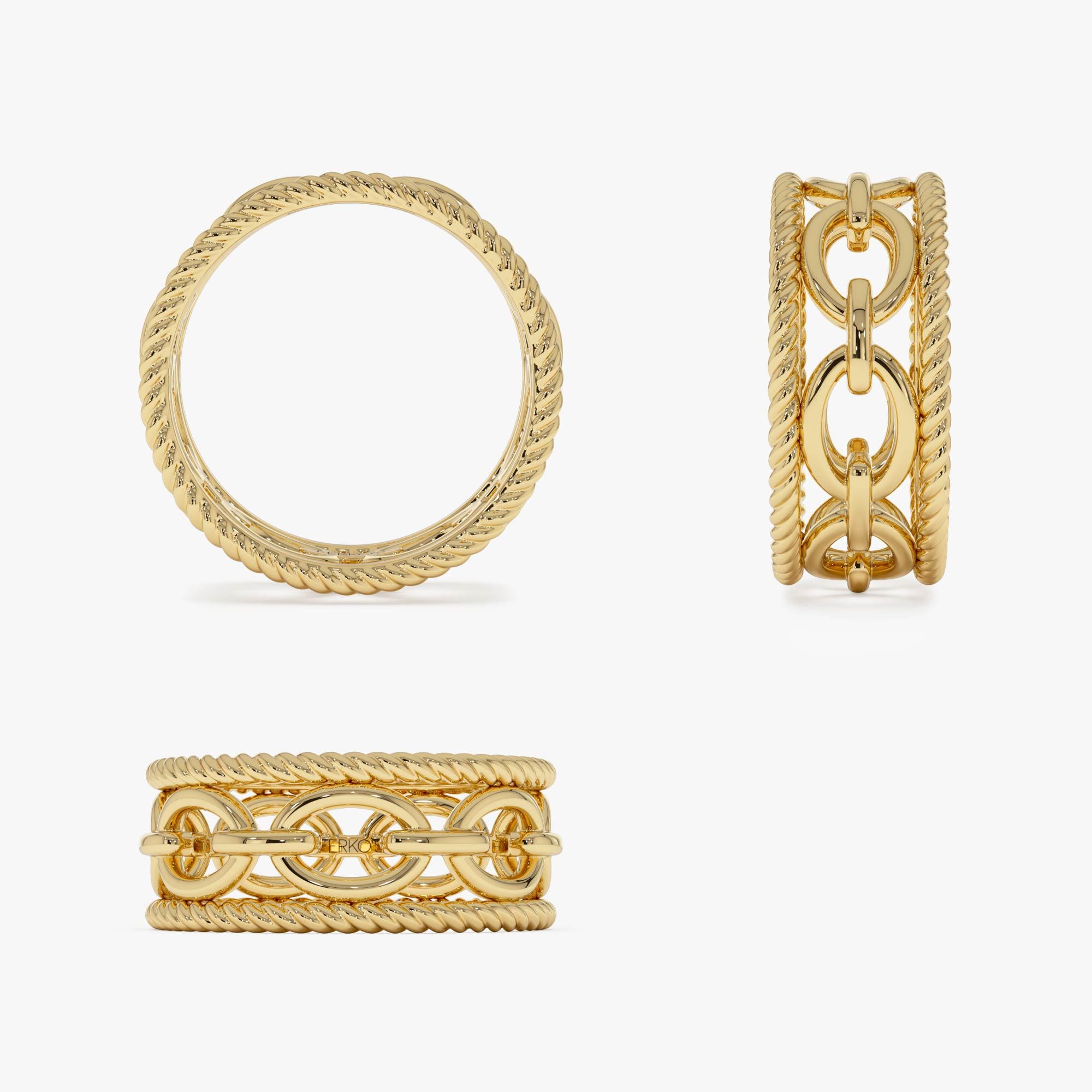 Unique Gold Ring, 14k Gold Rope Chain Link Ring, Unique Statement Band ...
