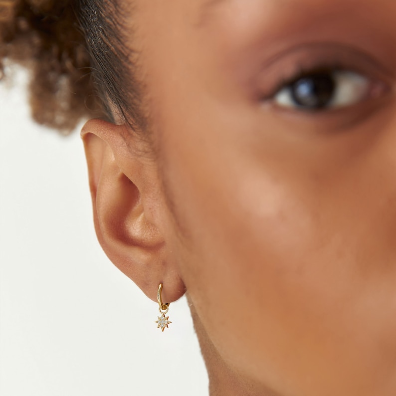 Diamond Gold Earring Charms, 14k Dangly Handmade Charms, Dainty Everyday Charm for Hoop, Custom Charms