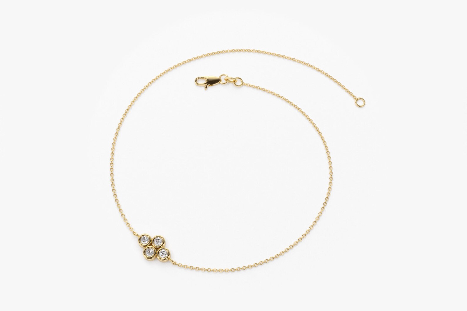 Dainty Gold Diamond Bracelet / 14K Solid Gold Four Stone Etsy