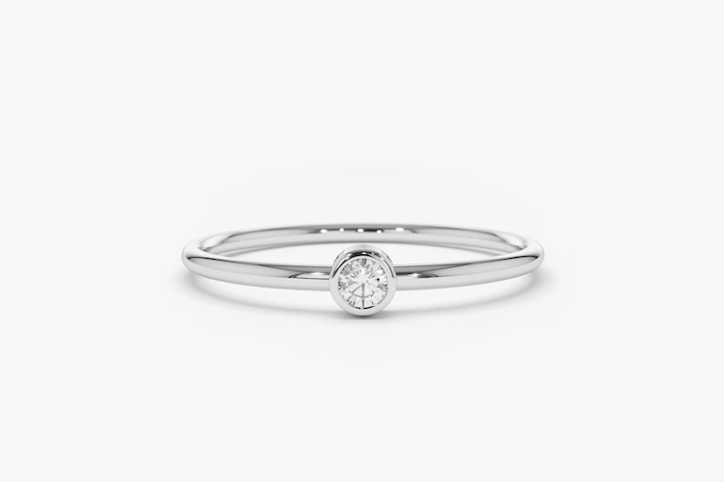 14k White Diamond Solitaire Ring