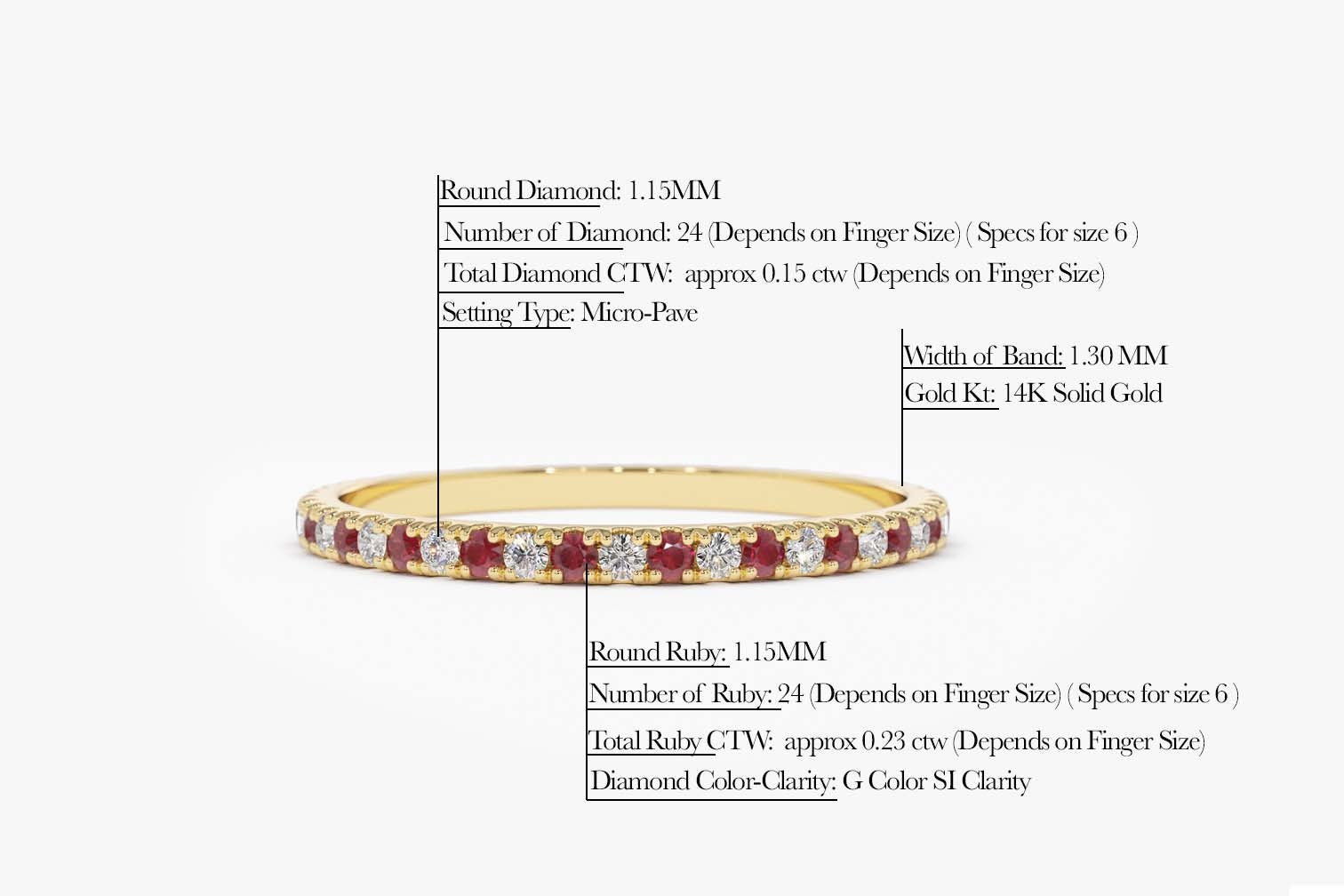 Ruby and Diamond Eternity Band / 14k Rose Gold Micro Pave Diamond and ...