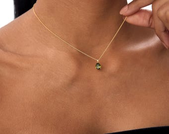 ペリドットネックレス、14Kソリッドゴールド0.65カラットのティア 