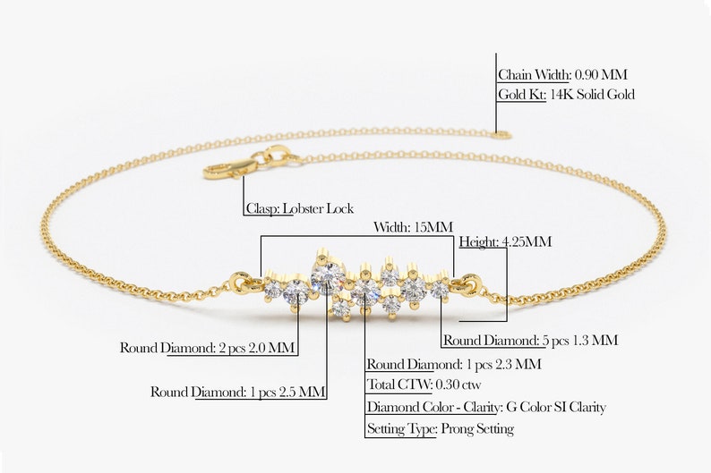 Cluster Armband in 585 Gold / Diamant Cluster Armband / Einzigartiges Diamant Armband / Diamant Armband / Geschenk für Sie Bild 6