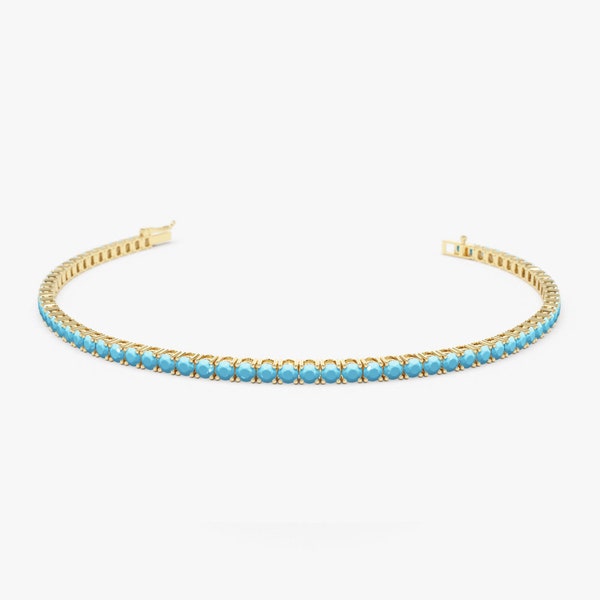 Turquoise Bracelet / 14k Gold Prong Setting Turquoise Tennis Bracelet / Multi stone Turquoise layering bracelet / December Birthstone