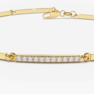 Diamond Bracelet / 14k Solid Gold Pave Diamond Bar Bracelet / Line Bar Minimalist Dainty Diamond bracelet by Ferkos Fine Jewelry image 10