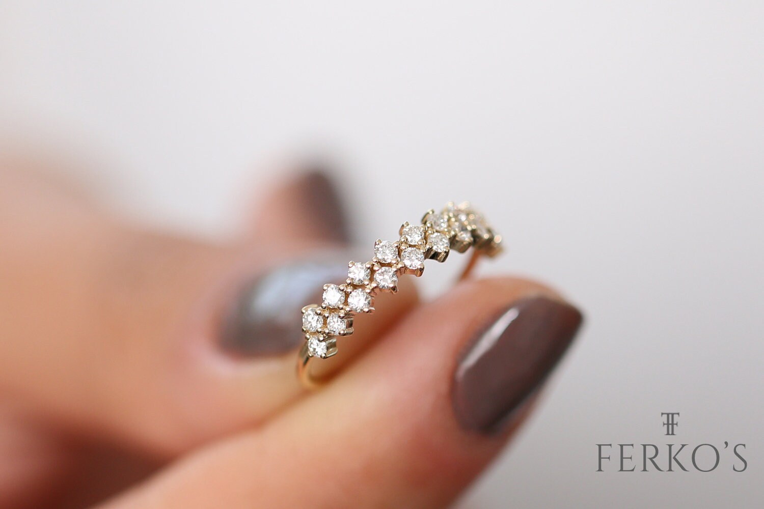 Women's Diamond Wedding Band in 14k Gold / Double Row Prong Setting ...
